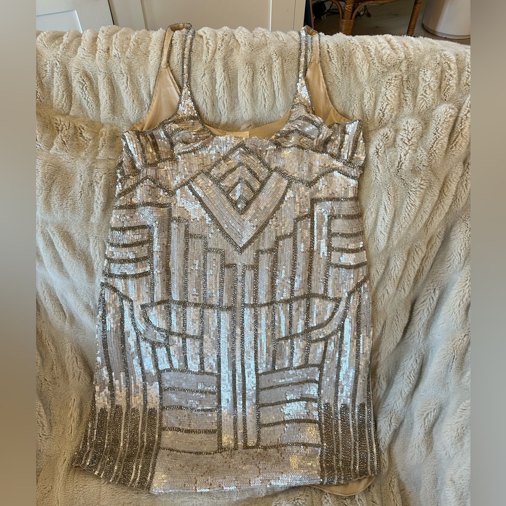COPY - Parker sparkly beige/tan mini dress with sequences size medium (M)